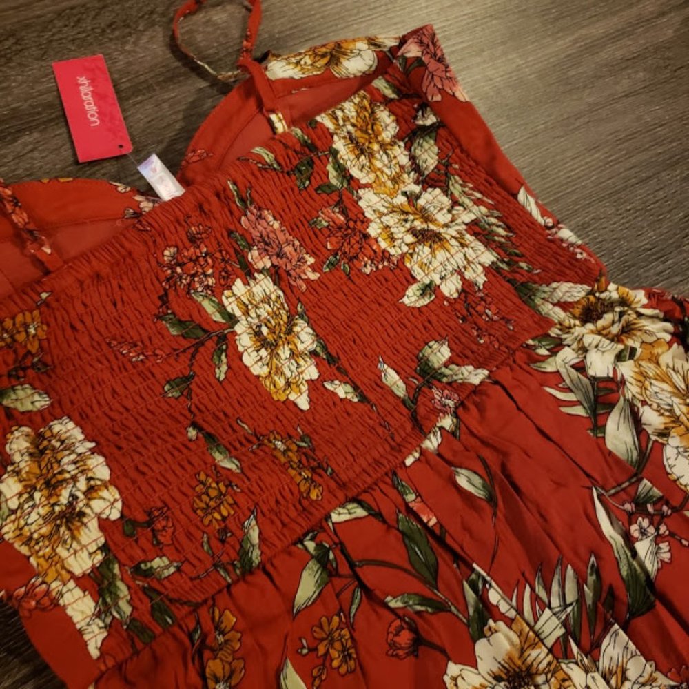 NEW! Floral Print Strappy Bra Cup Red Jumpsuit - Picture 4 of 4